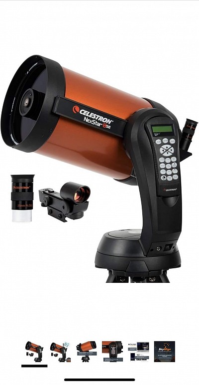 The Beast Celestron 11069 NexStar 8SE Computerised Schmidt-Cassegrain Telescope with Advanced GPS, Astroimaging and AutoAlign Features, Black/Orange ( image credit amazon)