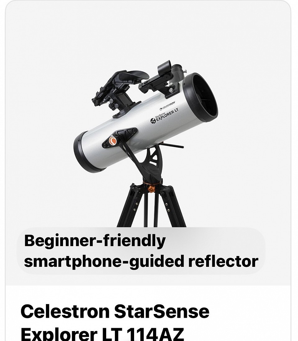 2nd highest sold telescope on the internet The Celestron Starsense Explorer 114AZ (image credit ChatHPT AI)